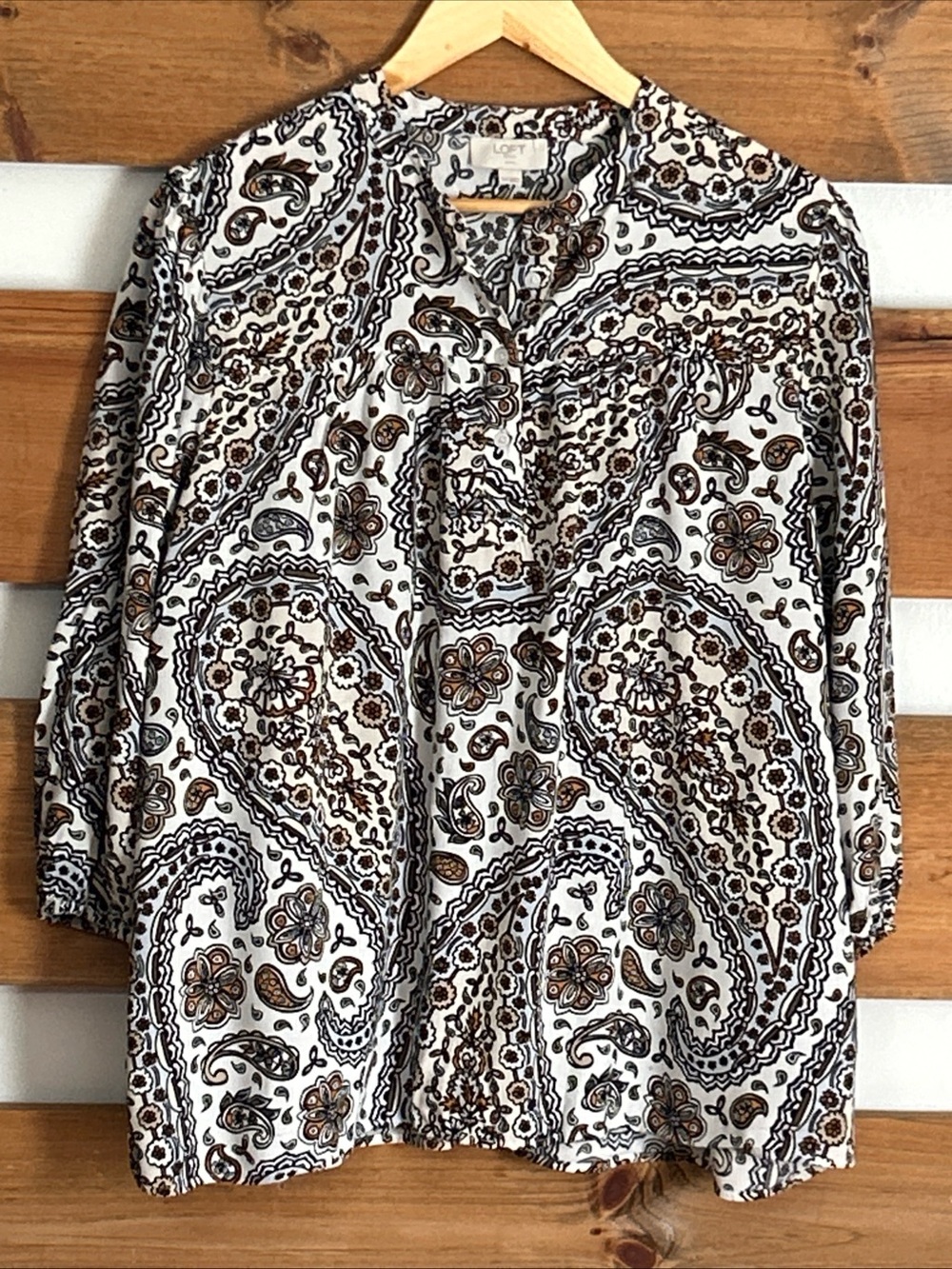 LOFT Outlet Size XLP 1/4 Button Paisley & Floral Design 3/4 Sleeve Boho Blouse